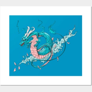 Tattoo Dragon, Aqua Posters and Art